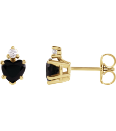 88617 Earring Set Natural Black Onyx Heart 4 X 4 Mm 14K Yellow Natural Diamond Pair Friction Backs Included Polished Natural Onyx And .06 Ctw Natural Diamond 5-Claw Prong Earrings