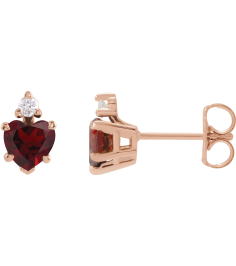 88617 Earring Set Natural Mozambique Garnet Heart 6 X 6 Mm 14K Rose Natural Diamond Pair Friction Backs Included Polished Natural Mozambique Garnet And .06 Ctw Natural Diamond 5-Claw Prong Earrings