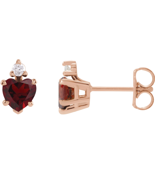 88617 Earring Set Natural Mozambique Garnet Heart 6 X 6 Mm 14K Rose Natural Diamond Pair Friction Backs Included Polished Natural Mozambique Garnet And .06 Ctw Natural Diamond 5-Claw Prong Earrings