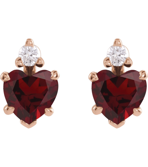 88617 Earring Set Natural Mozambique Garnet Heart 6 X 6 Mm 14K Rose Natural Diamond Pair Friction Backs Included Polished Natural Mozambique Garnet And .06 Ctw Natural Diamond 5-Claw Prong Earrings