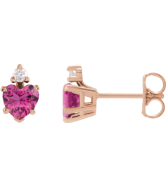 88617 Earring Set Natural Pink Tourmaline Heart 4 X 4 Mm 14K Rose Natural Diamond Pair Friction Backs Included Polished Natural Pink Tourmaline And .06 Ctw Natural Diamond 5-Claw Prong Earrings