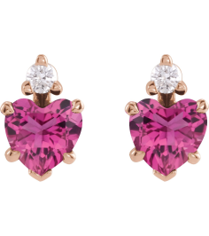 88617 Earring Set Natural Pink Tourmaline Heart 4 X 4 Mm 14K Rose Natural Diamond Pair Friction Backs Included Polished Natural Pink Tourmaline And .06 Ctw Natural Diamond 5-Claw Prong Earrings