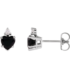 88617 Earring Set Natural Black Onyx Heart 6 X 6 Mm Platinum Natural Diamond Pair Friction Backs Included Polished Natural Onyx And .06 Ctw Natural Diamond 5-Claw Prong Earrings
