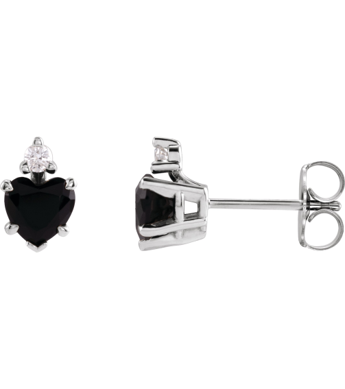 88617 Earring Set Natural Black Onyx Heart 6 X 6 Mm Platinum Natural Diamond Pair Friction Backs Included Polished Natural Onyx And .06 Ctw Natural Diamond 5-Claw Prong Earrings