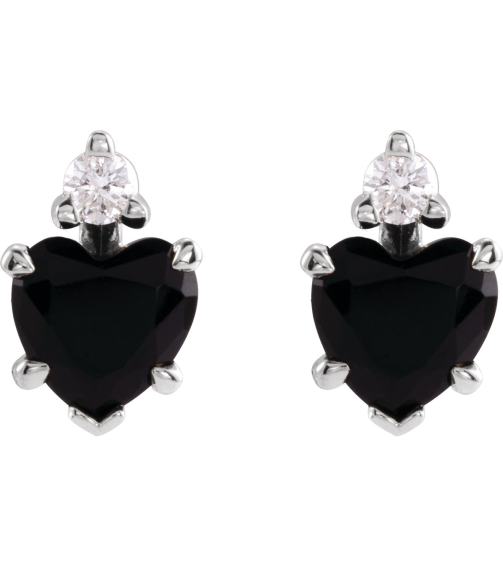 88617 Earring Set Natural Black Onyx Heart 6 X 6 Mm Platinum Natural Diamond Pair Friction Backs Included Polished Natural Onyx And .06 Ctw Natural Diamond 5-Claw Prong Earrings