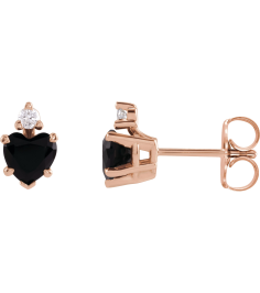 88617 Earring Set Natural Black Onyx Heart 4 X 4 Mm 14K Rose Natural Diamond Pair Friction Backs Included Polished Natural Onyx And .06 Ctw Natural Diamond 5-Claw Prong Earrings