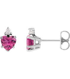 88617 Earring Set Natural Pink Tourmaline Heart 4 X 4 Mm Sterling Silver Natural Diamond Pair Friction Backs Included Polished Natural Pink Tourmaline And .06 Ctw Natural Diamond 5-Claw Prong Earrings