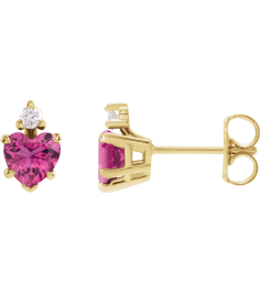 88617 Earring Set Natural Pink Tourmaline Heart 6 X 6 Mm 14K Yellow Natural Diamond Pair Friction Backs Included Polished Natural Pink Tourmaline And .06 Ctw Natural Diamond 5-Claw Prong Earrings