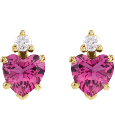 88617 Earring Set Natural Pink Tourmaline Heart 6 X 6 Mm 14K Yellow Natural Diamond Pair Friction Backs Included Polished Natural Pink Tourmaline And .06 Ctw Natural Diamond 5-Claw Prong Earrings
