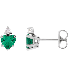 88617 Earring Set Lab-Grown Emerald Heart 6 X 6 Mm 14K White Natural Diamond Pair Friction Backs Included Polished Lab-Grown Emerald And .06 Ctw Natural Diamond 5-Claw Prong Earrings