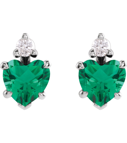 88617 Earring Set Lab-Grown Emerald Heart 6 X 6 Mm 14K White Natural Diamond Pair Friction Backs Included Polished Lab-Grown Emerald And .06 Ctw Natural Diamond 5-Claw Prong Earrings