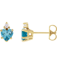 88617 Earring Set Natural London Blue Topaz Heart 4 X 4 Mm 14K Yellow Natural Diamond Pair Friction Backs Included Polished Natural London Blue Topaz And .06 Ctw Natural Diamond 5-Claw Prong Earrings