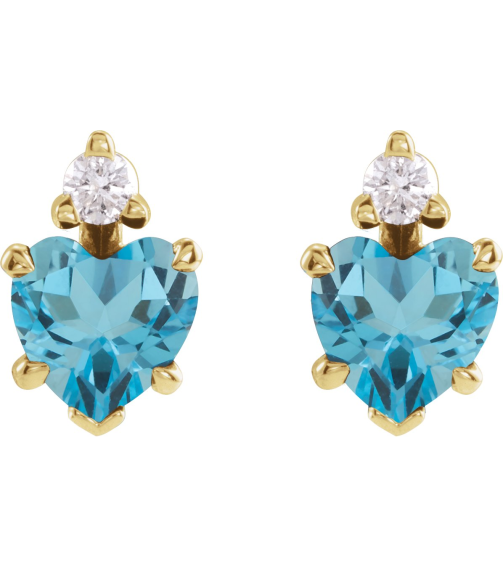88617 Earring Set Natural London Blue Topaz Heart 4 X 4 Mm 14K Yellow Natural Diamond Pair Friction Backs Included Polished Natural London Blue Topaz And .06 Ctw Natural Diamond 5-Claw Prong Earrings