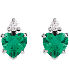 88617 Earring Set Lab-Grown Emerald Heart 6 X 6 Mm Sterling Silver Natural Diamond Pair Friction Backs Included Polished Lab-Grown Emerald And .06 Ctw Natural Diamond 5-Claw Prong Earrings