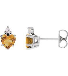 88617 Earring Set Natural Citrine Heart 6 X 6 Mm Platinum Natural Diamond Pair Friction Backs Included Polished Natural Citrine And .06 Ctw Natural Diamond 5-Claw Prong Earrings