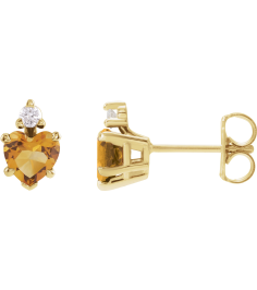 88617 Earring Set Natural Citrine Heart 6 X 6 Mm 14K Yellow Natural Diamond Pair Friction Backs Included Polished Natural Citrine And .06 Ctw Natural Diamond 5-Claw Prong Earrings