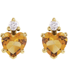 88617 Earring Set Natural Citrine Heart 6 X 6 Mm 14K Yellow Natural Diamond Pair Friction Backs Included Polished Natural Citrine And .06 Ctw Natural Diamond 5-Claw Prong Earrings