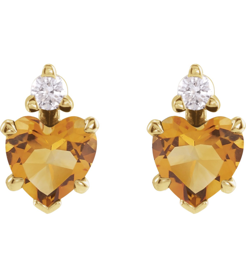88617 Earring Set Natural Citrine Heart 6 X 6 Mm 14K Yellow Natural Diamond Pair Friction Backs Included Polished Natural Citrine And .06 Ctw Natural Diamond 5-Claw Prong Earrings