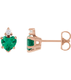 88617 Earring Set Lab-Grown Emerald Heart 6 X 6 Mm 14K Rose Natural Diamond Pair Friction Backs Included Polished Lab-Grown Emerald And .06 Ctw Natural Diamond 5-Claw Prong Earrings