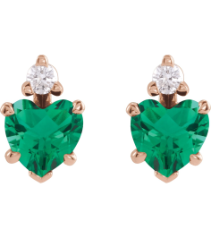 88617 Earring Set Lab-Grown Emerald Heart 6 X 6 Mm 14K Rose Natural Diamond Pair Friction Backs Included Polished Lab-Grown Emerald And .06 Ctw Natural Diamond 5-Claw Prong Earrings