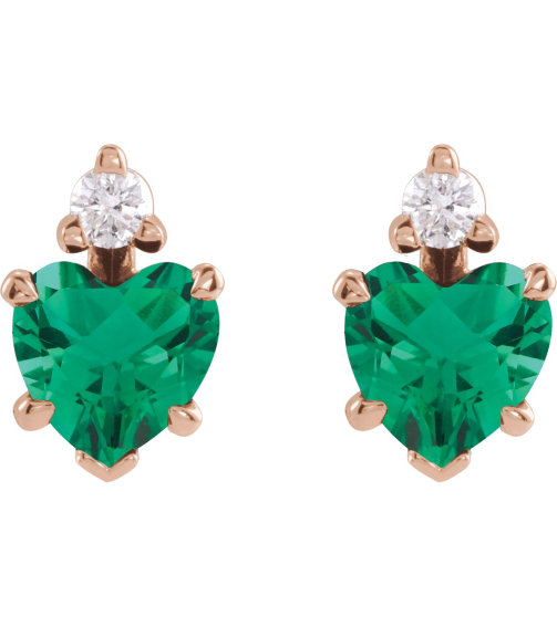 88617 Earring Set Lab-Grown Emerald Heart 6 X 6 Mm 14K Rose Natural Diamond Pair Friction Backs Included Polished Lab-Grown Emerald And .06 Ctw Natural Diamond 5-Claw Prong Earrings