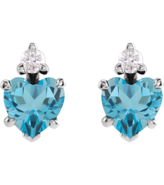 88617 Earring Set Natural London Blue Topaz Heart 6 X 6 Mm Sterling Silver Natural Diamond Pair Friction Backs Included Polished Natural London Blue Topaz And .06 Ctw Natural Diamond 5-Claw Prong Earrings