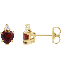 88617 Earring Set Natural Mozambique Garnet Heart 6 X 6 Mm 14K Yellow Natural Diamond Pair Friction Backs Included Polished Natural Mozambique Garnet And .06 Ctw Natural Diamond 5-Claw Prong Earrings