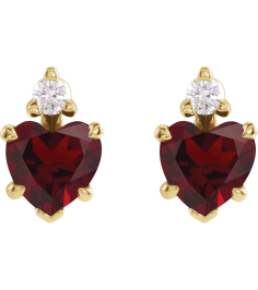 88617 Earring Set Natural Mozambique Garnet Heart 6 X 6 Mm 14K Yellow Natural Diamond Pair Friction Backs Included Polished Natural Mozambique Garnet And .06 Ctw Natural Diamond 5-Claw Prong Earrings