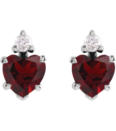 88617 Earring Set Natural Mozambique Garnet Heart 6 X 6 Mm Sterling Silver Natural Diamond Pair Friction Backs Included Polished Natural Mozambique Garnet And .06 Ctw Natural Diamond 5-Claw Prong Earrings