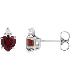 88617 Earring Set Natural Mozambique Garnet Heart 6 X 6 Mm 14K White Natural Diamond Pair Friction Backs Included Polished Natural Mozambique Garnet And .06 Ctw Natural Diamond 5-Claw Prong Earrings
