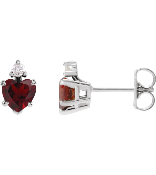 88617 Earring Set Natural Mozambique Garnet Heart 6 X 6 Mm 14K White Natural Diamond Pair Friction Backs Included Polished Natural Mozambique Garnet And .06 Ctw Natural Diamond 5-Claw Prong Earrings