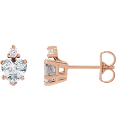 88617 Earring Set Natural White Sapphire Heart 4 X 4 Mm 14K Rose Natural Diamond Pair Friction Backs Included Polished Natural White Sapphire And .06 Ctw Natural Diamond 5-Claw Prong Earrings