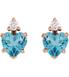 88617 Earring Set Natural London Blue Topaz Heart 6 X 6 Mm 14K Rose Natural Diamond Pair Friction Backs Included Polished Natural London Blue Topaz And .06 Ctw Natural Diamond 5-Claw Prong Earrings