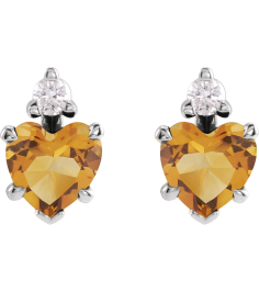 88617 Earring Set Natural Citrine Heart 6 X 6 Mm Sterling Silver Natural Diamond Pair Friction Backs Included Polished Natural Citrine And .06 Ctw Natural Diamond 5-Claw Prong Earrings