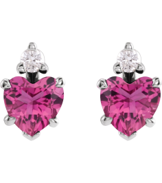 88617 Earring Set Natural Pink Tourmaline Heart 6 X 6 Mm 14K White Natural Diamond Pair Friction Backs Included Polished Natural Pink Tourmaline And .06 Ctw Natural Diamond 5-Claw Prong Earrings