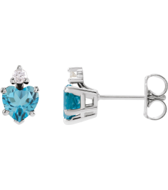 88617 Earring Set Natural London Blue Topaz Heart 4 X 4 Mm 14K White Natural Diamond Pair Friction Backs Included Polished Natural London Blue Topaz And .06 Ctw Natural Diamond 5-Claw Prong Earrings