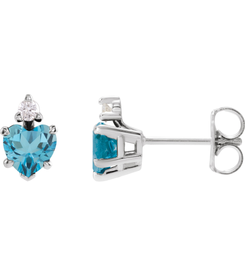 88617 Earring Set Natural London Blue Topaz Heart 4 X 4 Mm 14K White Natural Diamond Pair Friction Backs Included Polished Natural London Blue Topaz And .06 Ctw Natural Diamond 5-Claw Prong Earrings