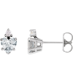 88617 Earring Set Natural White Sapphire Heart 6 X 6 Mm Sterling Silver Natural Diamond Pair Friction Backs Included Polished Natural White Sapphire And .06 Ctw Natural Diamond 5-Claw Prong Earrings