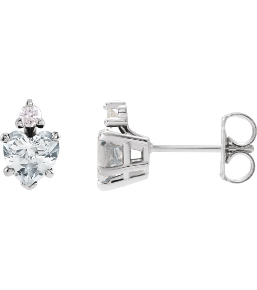 88617 Earring Set Natural White Sapphire Heart 6 X 6 Mm Sterling Silver Natural Diamond Pair Friction Backs Included Polished Natural White Sapphire And .06 Ctw Natural Diamond 5-Claw Prong Earrings