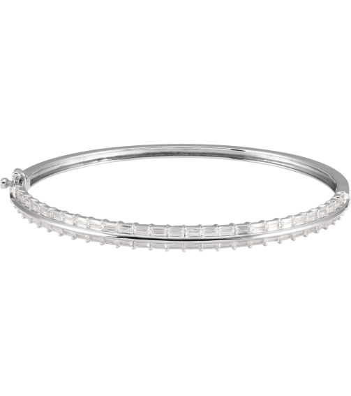 Brc959 Bracelet Set 14K White Straight Baguette Lab-Grown Diamond 3 X 1.5Mm 2 16 Ctw Si, G-H 7 In Polished 2 16 Ctw Lab-Grown Diamond Bangle Bracelet