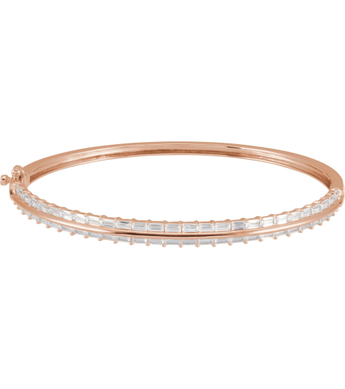 Brc959 Bracelet Set 14K Rose Straight Baguette Lab-Grown Diamond 3 X 1.5Mm 2 16 Ctw Si, G-H 7 In Polished 2 16 Ctw Lab-Grown Diamond Bangle Bracelet
