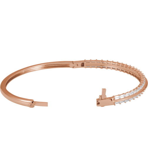 Brc959 Bracelet Set 14K Rose Straight Baguette Lab-Grown Diamond 3 X 1.5Mm 2 16 Ctw Si, G-H 7 In Polished 2 16 Ctw Lab-Grown Diamond Bangle Bracelet