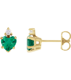 88617 Earring Set Lab-Grown Emerald Heart 5 X 5 Mm 14K Yellow Natural Diamond Pair Friction Backs Included Polished Lab-Grown Emerald And .06 Ctw Natural Diamond 5-Claw Prong Earrings