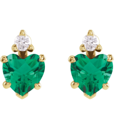 88617 Earring Set Lab-Grown Emerald Heart 5 X 5 Mm 14K Yellow Natural Diamond Pair Friction Backs Included Polished Lab-Grown Emerald And .06 Ctw Natural Diamond 5-Claw Prong Earrings