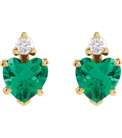 88617 Earring Set Lab-Grown Emerald Heart 5 X 5 Mm 14K Yellow Natural Diamond Pair Friction Backs Included Polished Lab-Grown Emerald And .06 Ctw Natural Diamond 5-Claw Prong Earrings