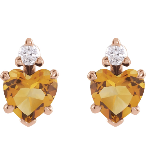 88617 Earring Set Natural Citrine Heart 5 X 5 Mm 14K Rose Natural Diamond Pair Friction Backs Included Polished Natural Citrine And .06 Ctw Natural Diamond 5-Claw Prong Earrings