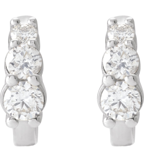 88635 Earring Set Natural Diamond Round Sterling Silver Natural Diamond Pair Friction Backs Included Polished 13 Ctw Natural Diamond Graduated 3-Stone Hoop Earrings