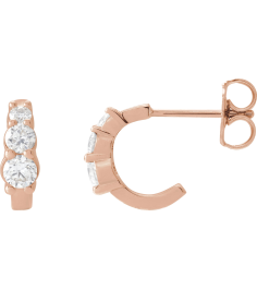 88635 Earring Set Natural Diamond Round 14K Rose Natural Diamond Pair Friction Backs Included Polished 13 Ctw Natural Diamond Graduated 3-Stone Hoop Earrings