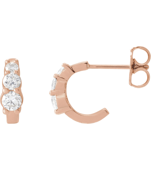 88635 Earring Set Natural Diamond Round 14K Rose Natural Diamond Pair Friction Backs Included Polished 13 Ctw Natural Diamond Graduated 3-Stone Hoop Earrings