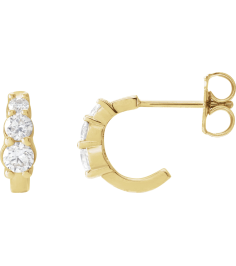 88635 Earring Set Natural Diamond Round 14K Yellow Natural Diamond Pair Friction Backs Included Polished 13 Ctw Natural Diamond Graduated 3-Stone Hoop Earrings